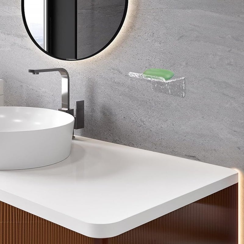 Acrylic Soap Dish Wall Mounted Self Draining Soap Holder For Bathroom Kitchen Sink - Image 5